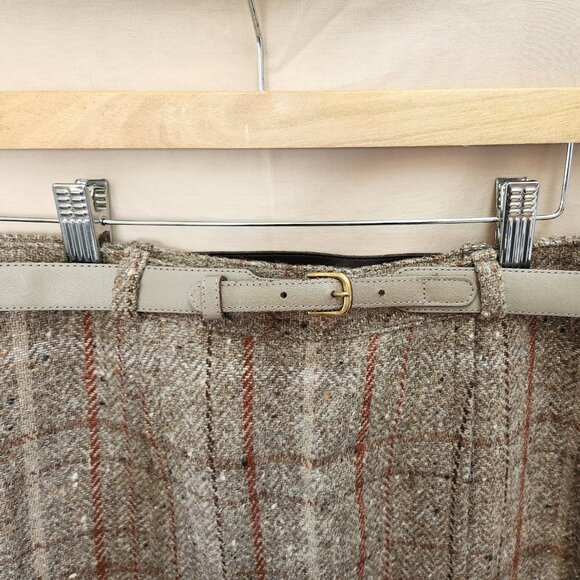 Vintage Wool A-line Skirt Tweed Plaid w Belt, Kick Pleats, Side Zip, Fully Lined - Picture 2 of 8